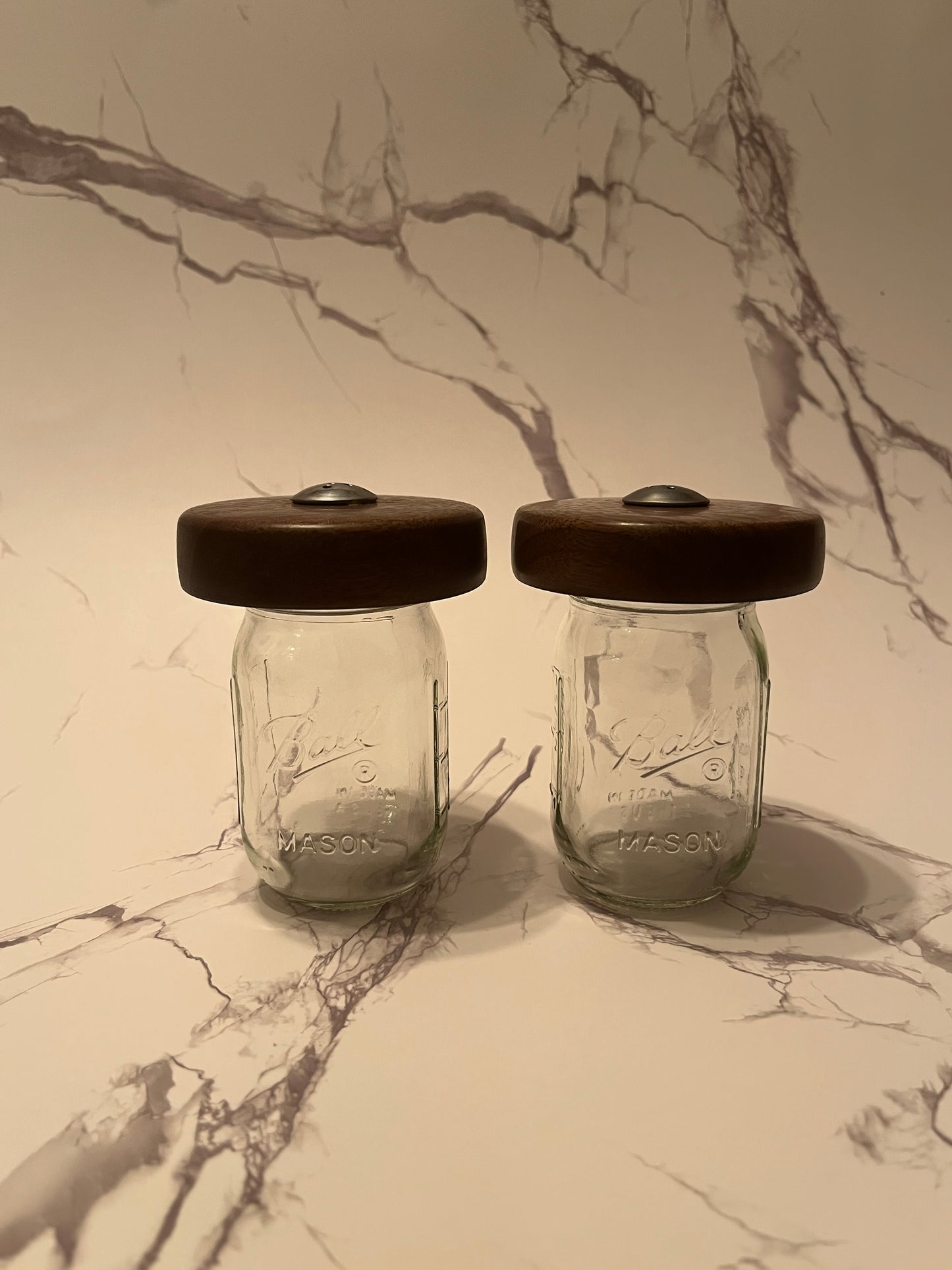 Wooden Top Mason Jar Salt and Pepper Shakers