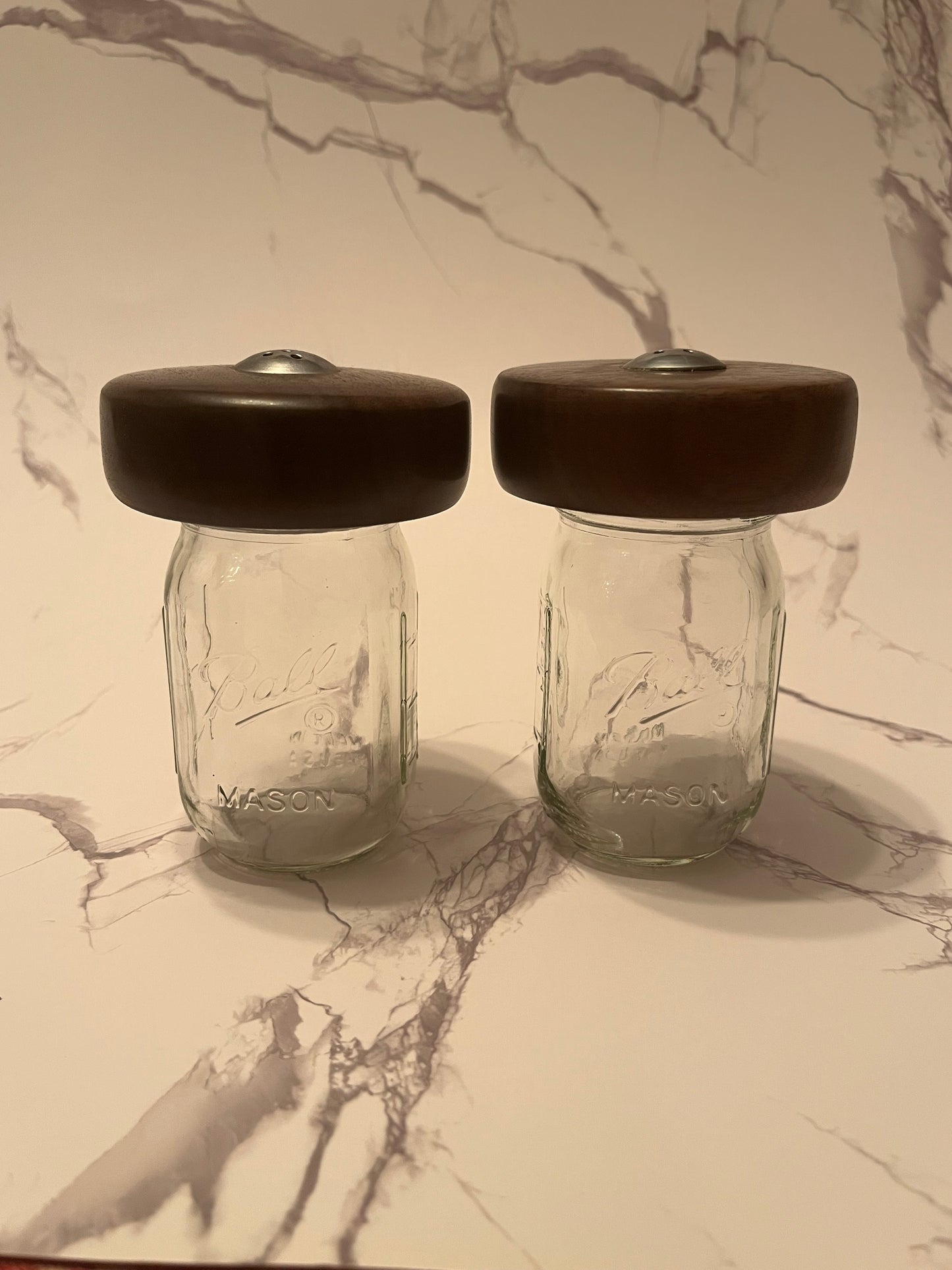 Wooden Top Mzsion Jar Salt and Pepper Shakers