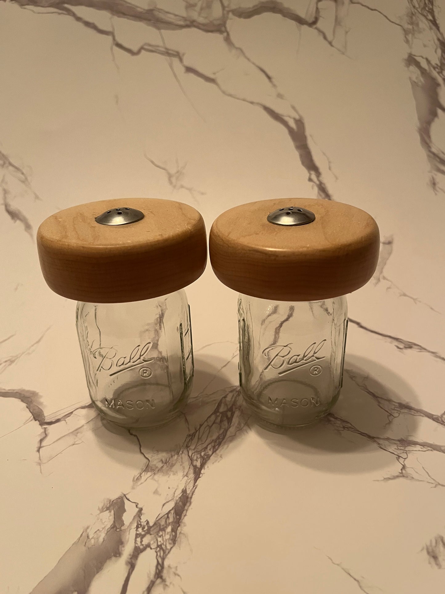 Wooden Top Masion Jar Salt and Pepper Shakers